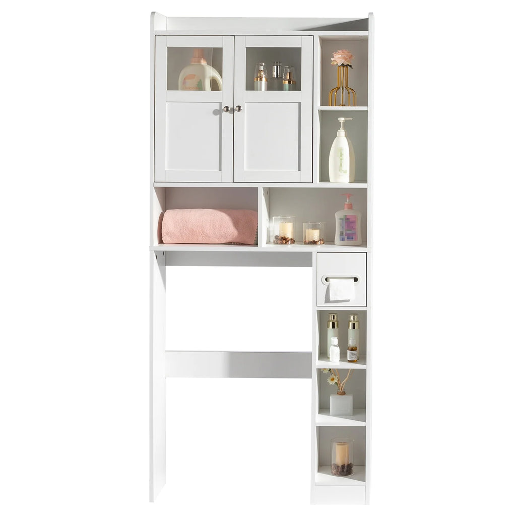 Ktaxon Over the Toilet Bathroom Storage Cabinet with 2 Doors & 3 Storage Shelves Space Saver, White