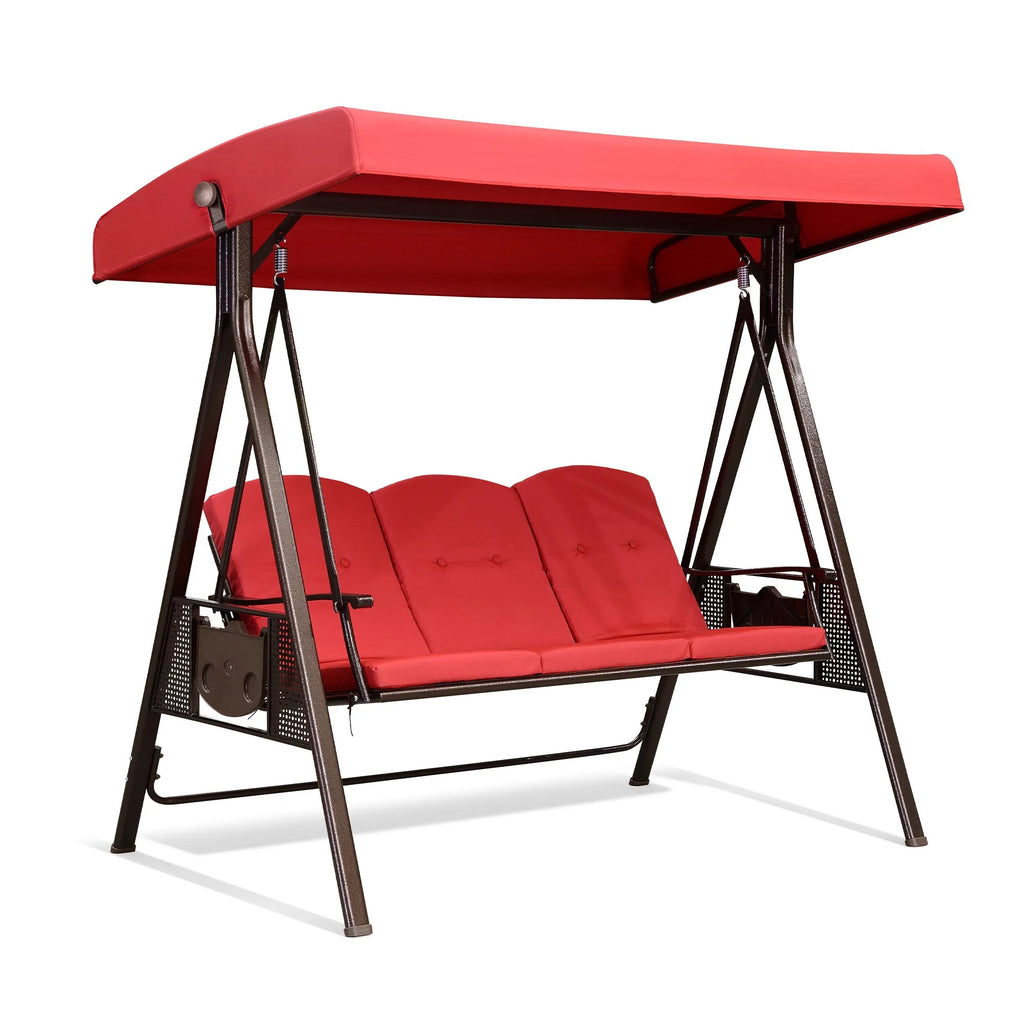 PURPLE LEAF 3-Seat Deluxe Outdoor Patio Porch Swing with Weather Resistant Steel Frame, Adjustable Tilt Canopy, Cushions and Pillow Included, Terra