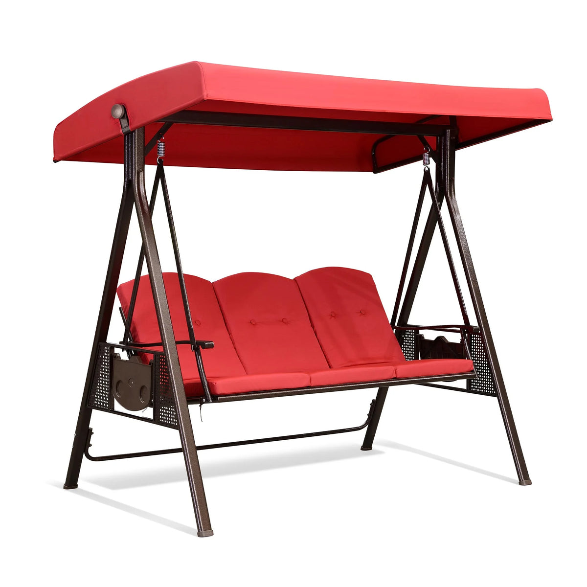PURPLE LEAF 3-Seat Deluxe Outdoor Patio Porch Swing with Weather Resistant Steel Frame, Adjustable Tilt Canopy, Cushions and Pillow Included, Terra