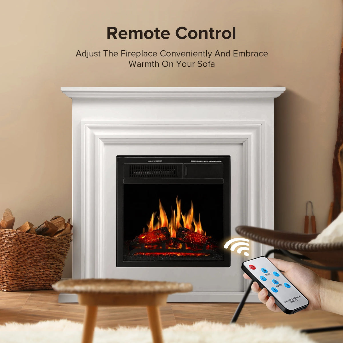 Electactic Electric Fireplace, Free Standing Fireplace, with Remote Control, Adjustable LED Flame, 750W/1500W -White