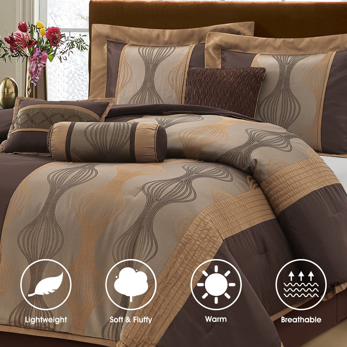 Lanco Black Silver Comforter Set , California King Size , 7 Pieces Fashion Jacquard Bedding Set