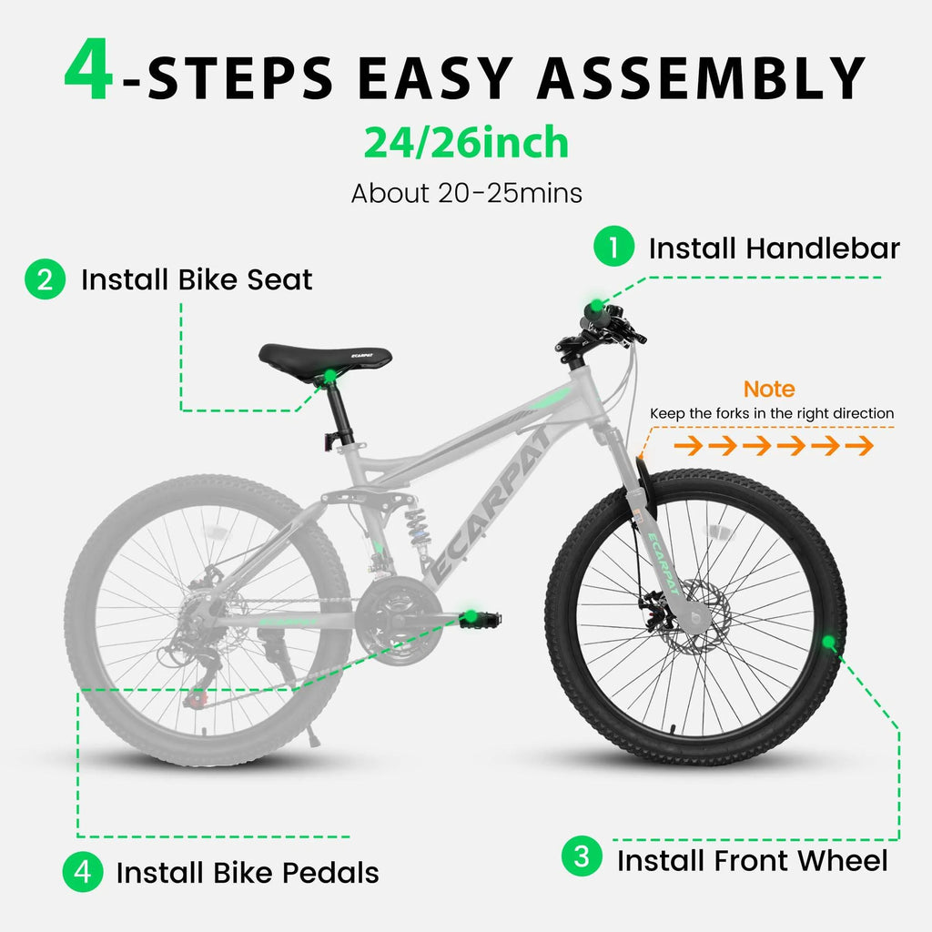 Outdoor Bike A2660 26 Inch Mountain Bike, 21-Speed Disc Brakes, Durable Frame, Front, Rear Dual-Shock Absorption, Unisex for Commuting, Travel, School, Mountain and City Road Cycling,Mountain Bike fo