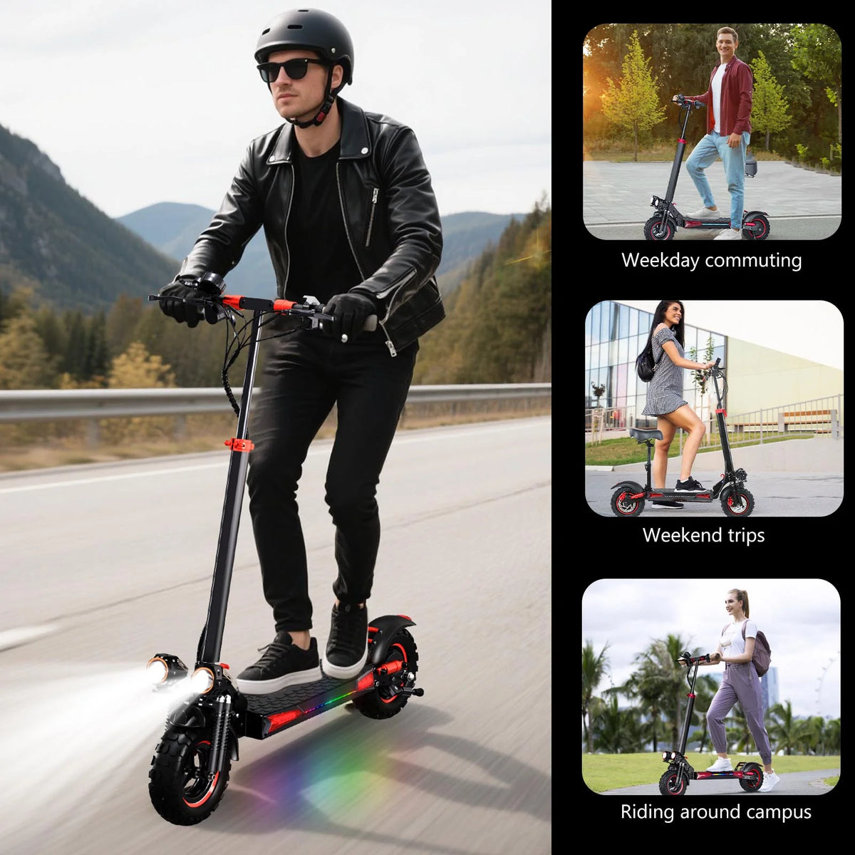 MIWEN 11'' Offroad Electric Scooter for Adult with Seat 1200W Motor up to 34MPH,30-34Miles Long Range Fast Electricscooter 48V 21Ah Foldable Escooter