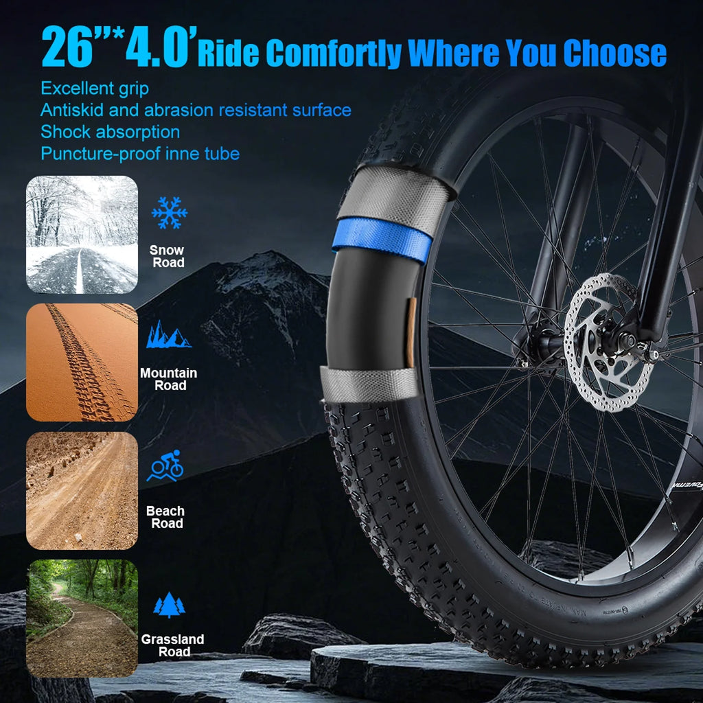 Electric Bike for Adults 26'', 1000W E-Mountain Bike 48V 30/20Ah UL2849 Removable Battery,Fat Tire Ebike up to 30MPH Off Road Beach Snow Electric Bicycles Full Suspension & Dual Hydraulic Disc Brakes