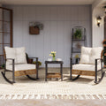 LAUSAINT HOME 3 Pieces Patio Outdoor Conversation Set with 2-Tier Coffee Table, PE Wicker and Galvanized Steel(Beige)