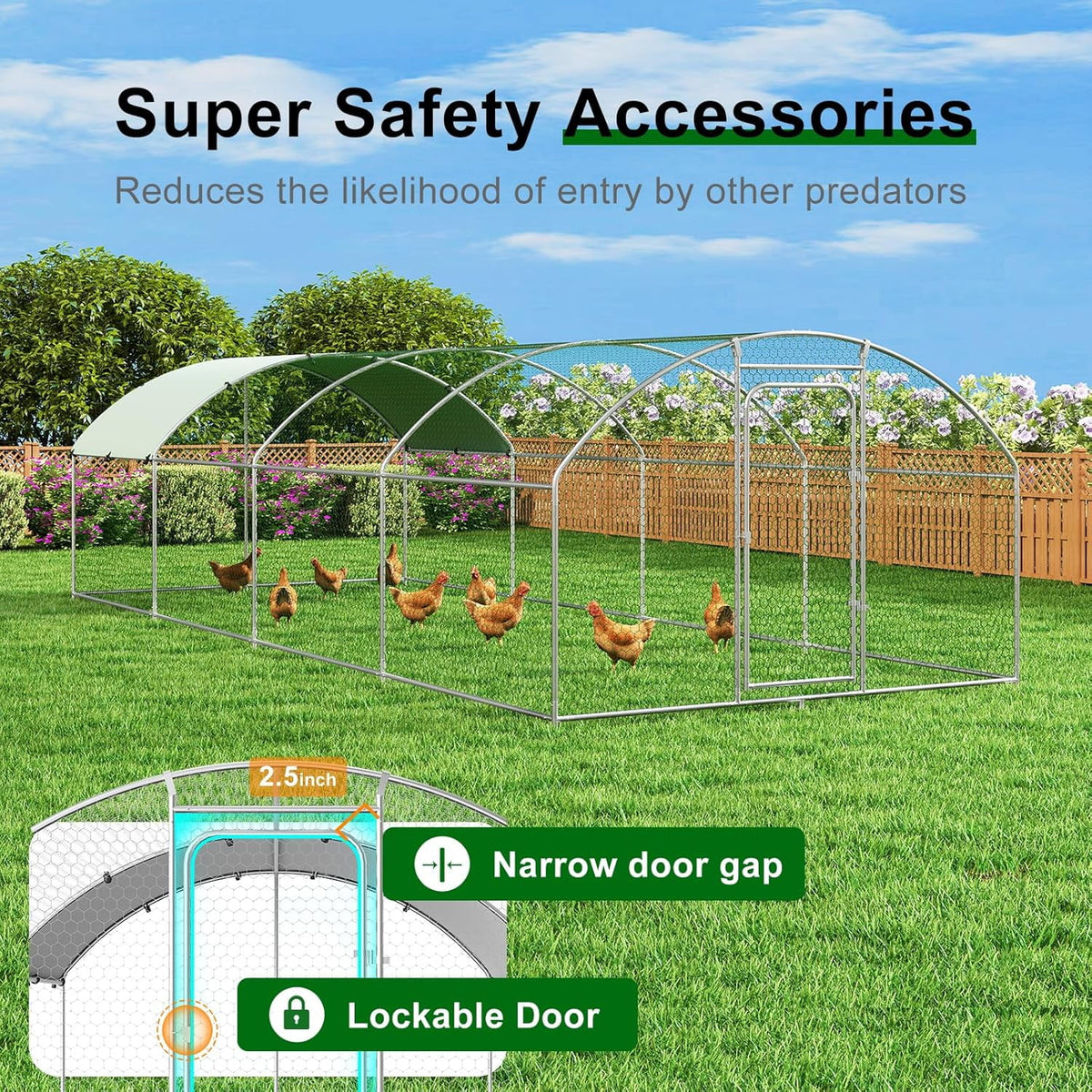 Large Metal Chicken Coop Walk-in Poultry Cage with Waterproof and UV-Resistant Cover Outdoor Chicken Run Hen Rabbit Duck House for Backyard Farm Use Spire Roof(10 W x 4.9 L x 6.4 H)