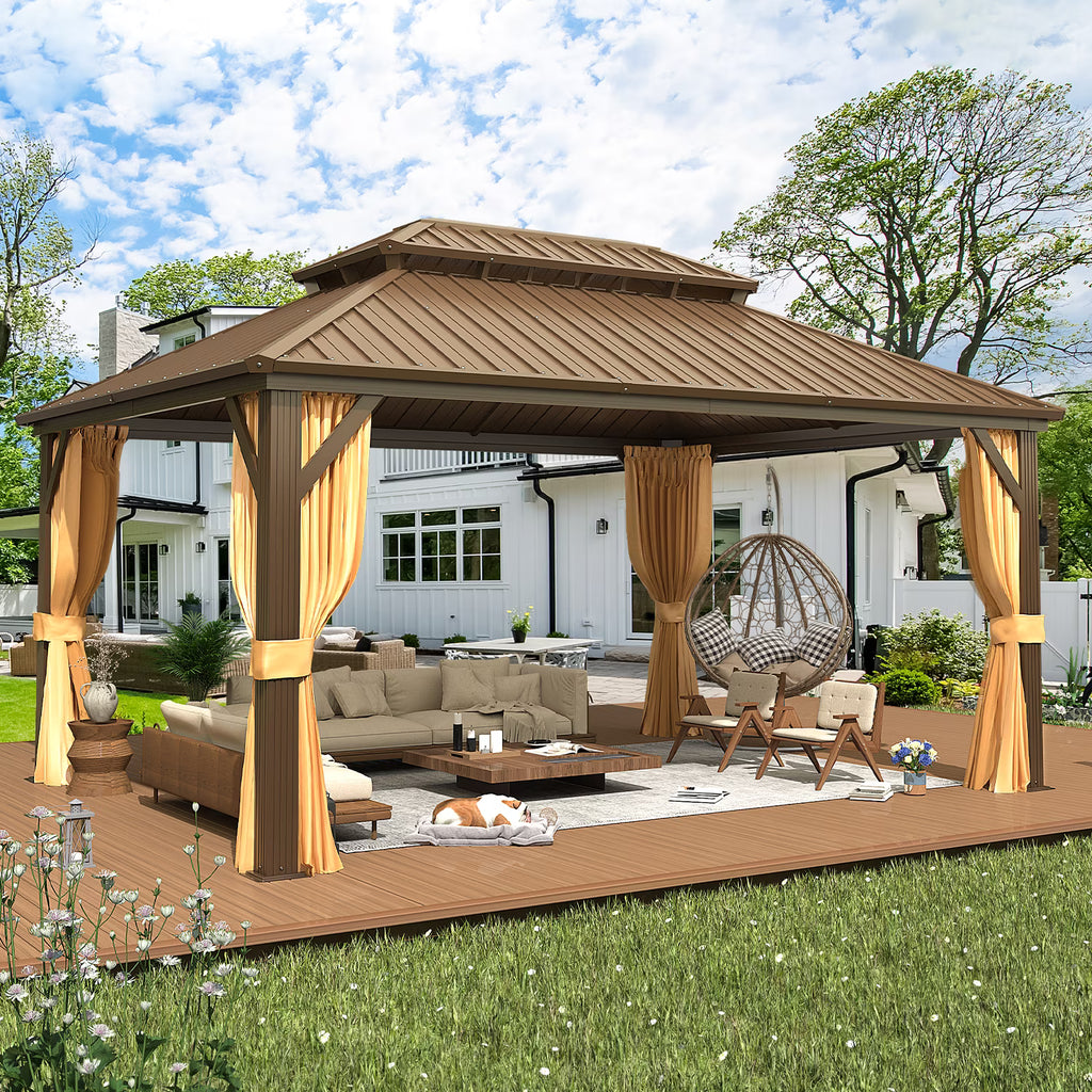 EROMMY 10'x12' Hardtop Gazebo with Galvanized Steel Double Roof & Aluminum Frame