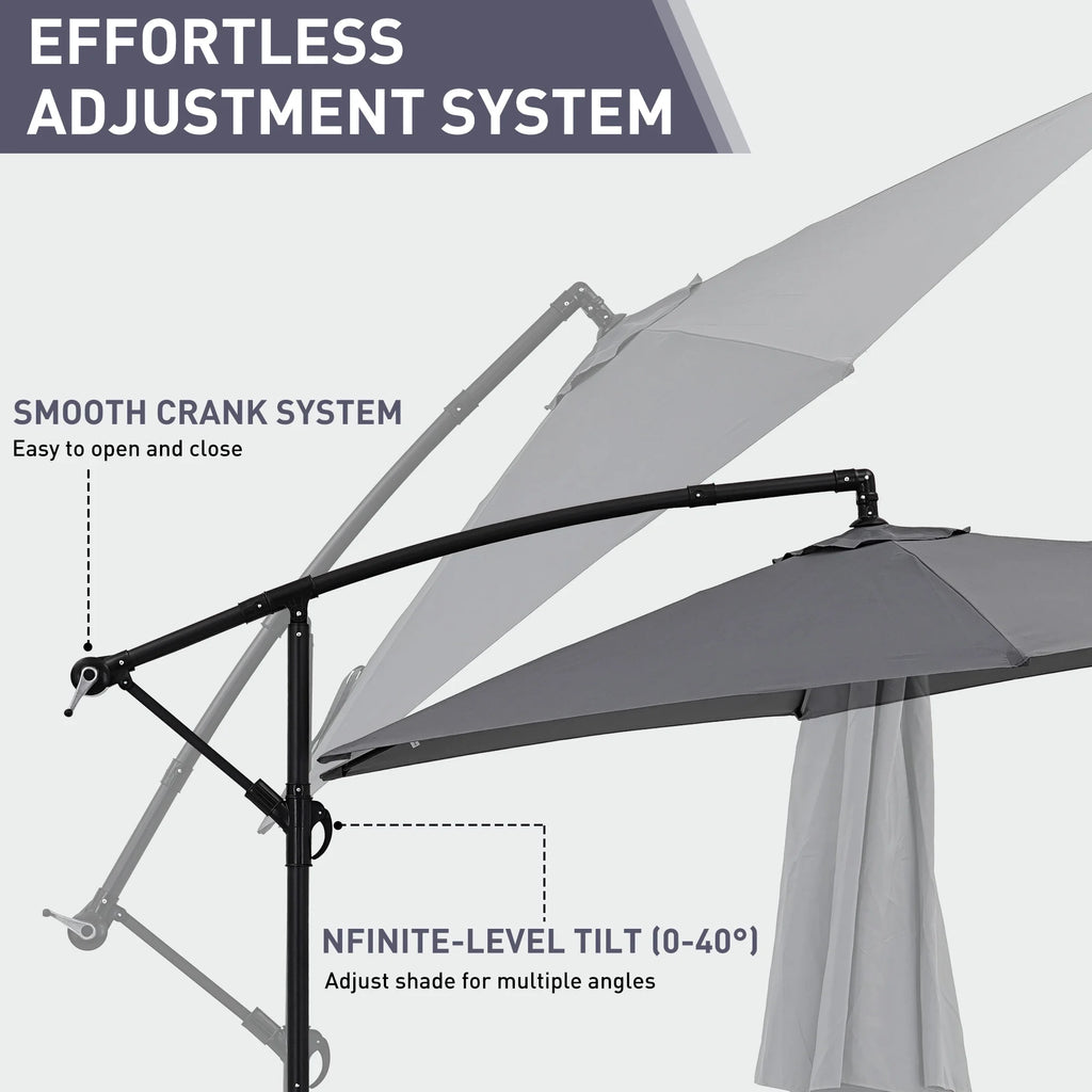 Ainfox 10ft Cantilever Patio Umbrella with Lights, Offset Market Umbrella with Sandbags Weighted Base and Cross Base,Khaki