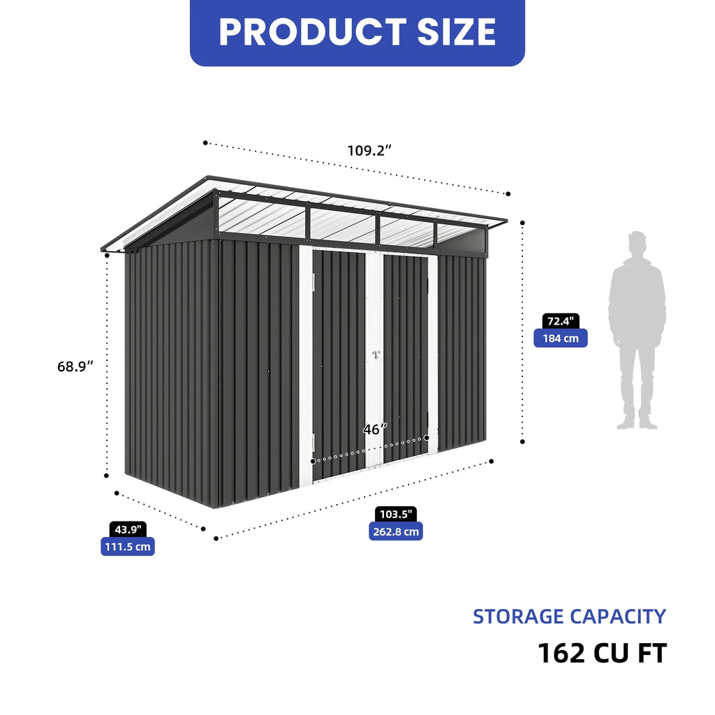 Uforic 9x4 FT Outdoor Storage Shed with Acrylic Windows, Secure Access Lock for Bike Garden Patio Dark Gray