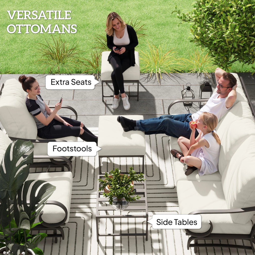 Outsunny 5 Piece Patio Furniture Set with 2 Rocking Chairs, 3-Seat Sofa, and 2 Ottomans for Garden, Lawn, Deck, Backyard, Beige