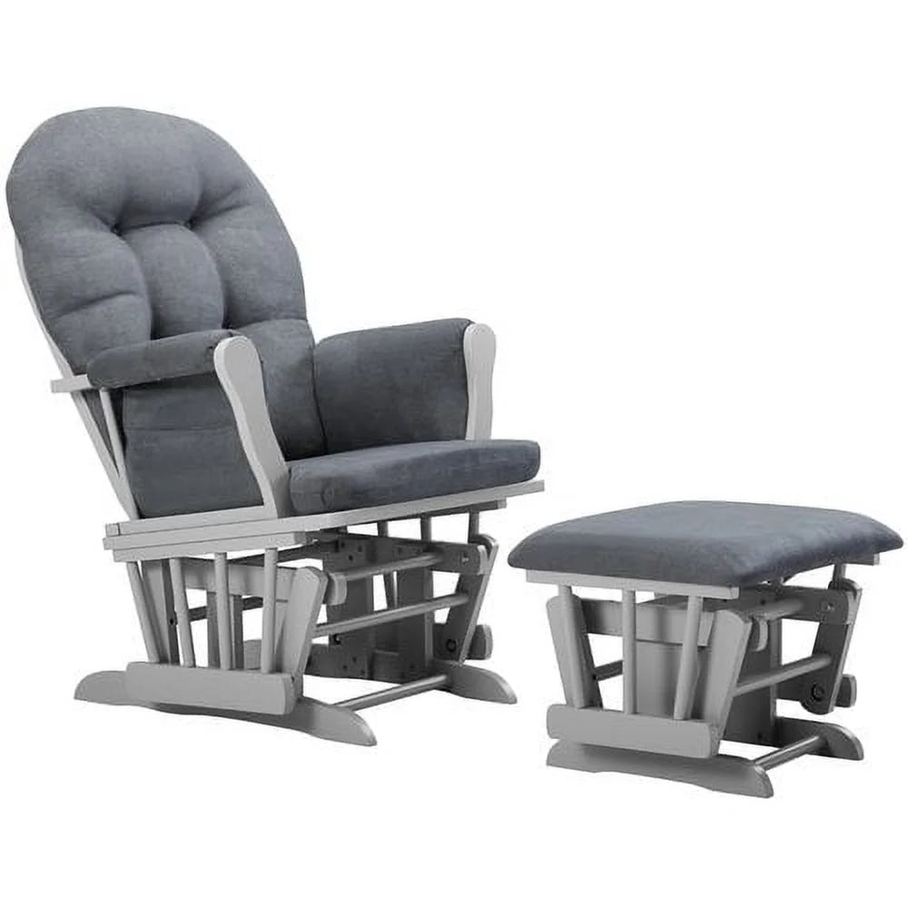 Angel Line Windsor Glider and Ottoman, Natural Finish with Gray Cushions