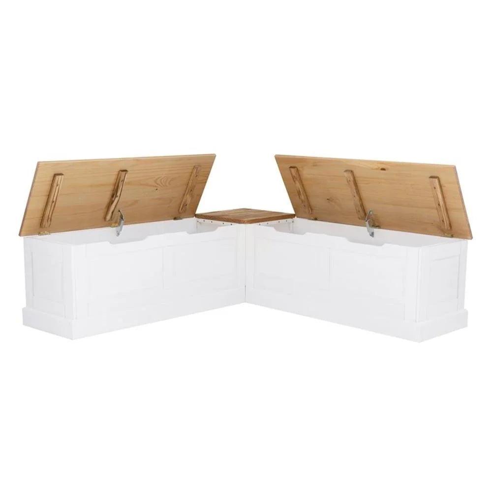 Pemberly Row Natural White Wood Nook With Green Polyester Fabric Cushions