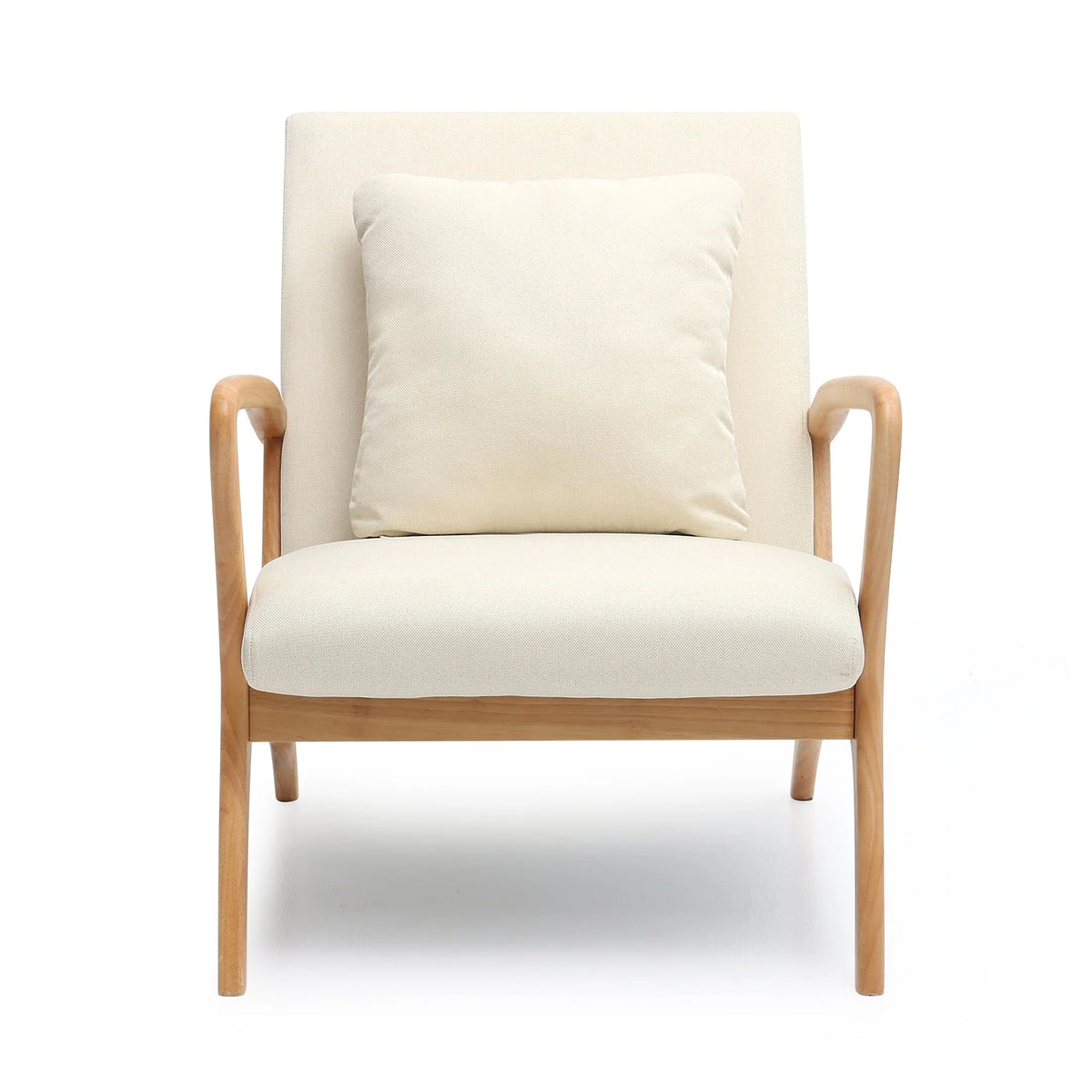 July's Song Mid-Century Modern Accent Chair,Living Room Linen Read Arm Chairs with Cushion,Wood Frame Armchair for Bedroom,Beige