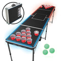 MinnARK Sports LED Portable Pong Table, Folding Party Game Set for Tailgating and Outdoors, 8-Foot Length