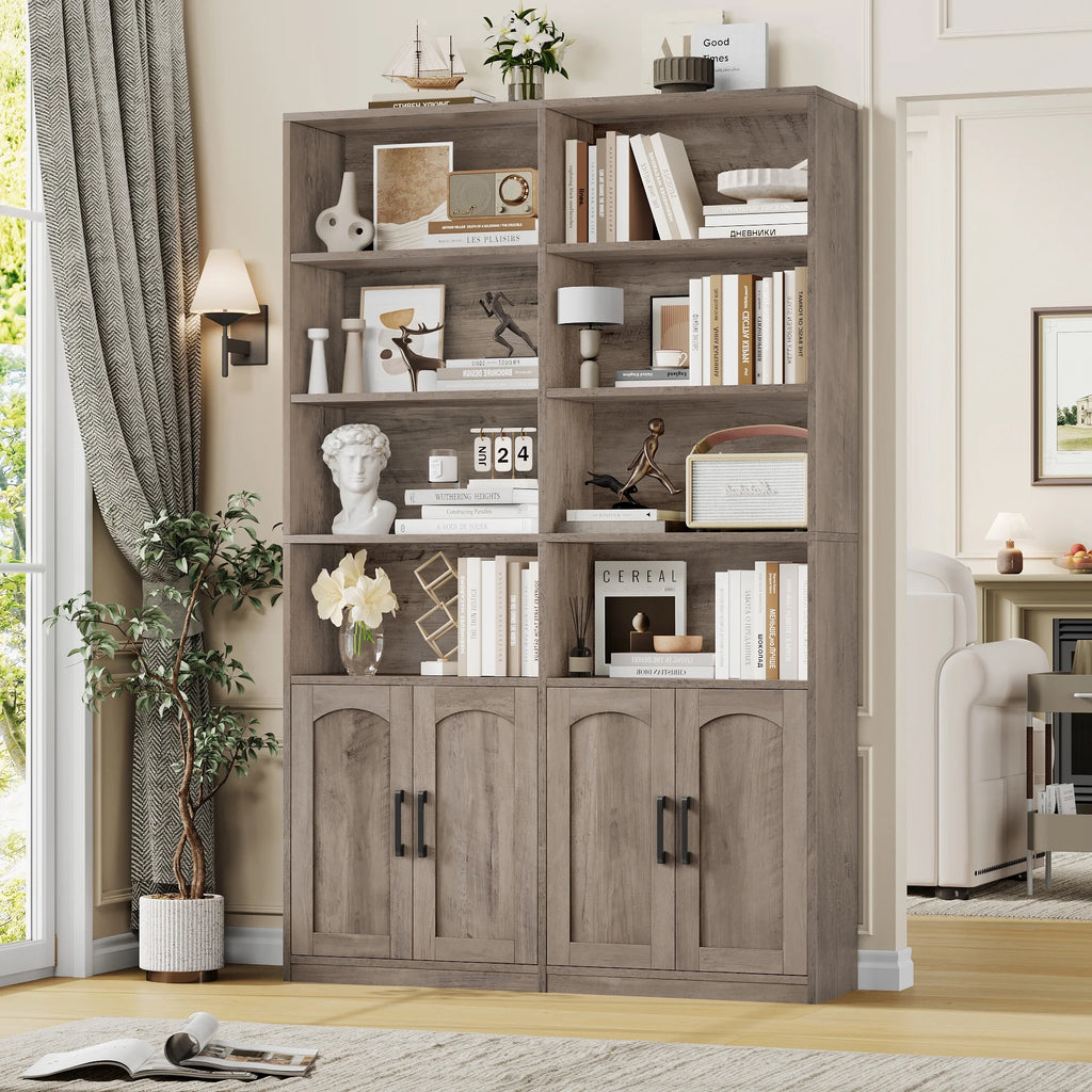 Homfa 73 Tall Bookcases with Doors, 8 Cubes 6-Tier Double Row Bookshelf, White Bookcase for Living Room Home Office