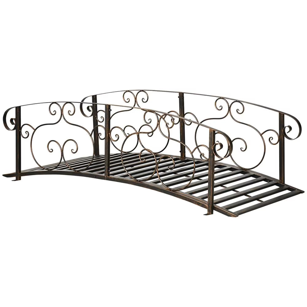 Resenkos Garden Bridge, Garden Ornament Bridge,Metal Arch Backyard Garden Bridge, Safety Siderails, Arc Footbridge, Bronze