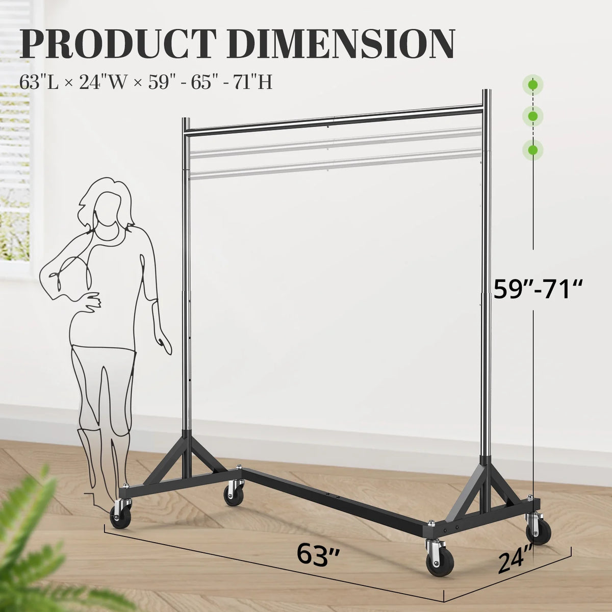 HOKEEPER 400LBS Commercial Z Base Garment Rack Heavy Duty Clothing Rack Height Adjustable Rolling Clothes Rack for Hanging Clothes Racks on Wheels Portable Z Rack Chrome Finish