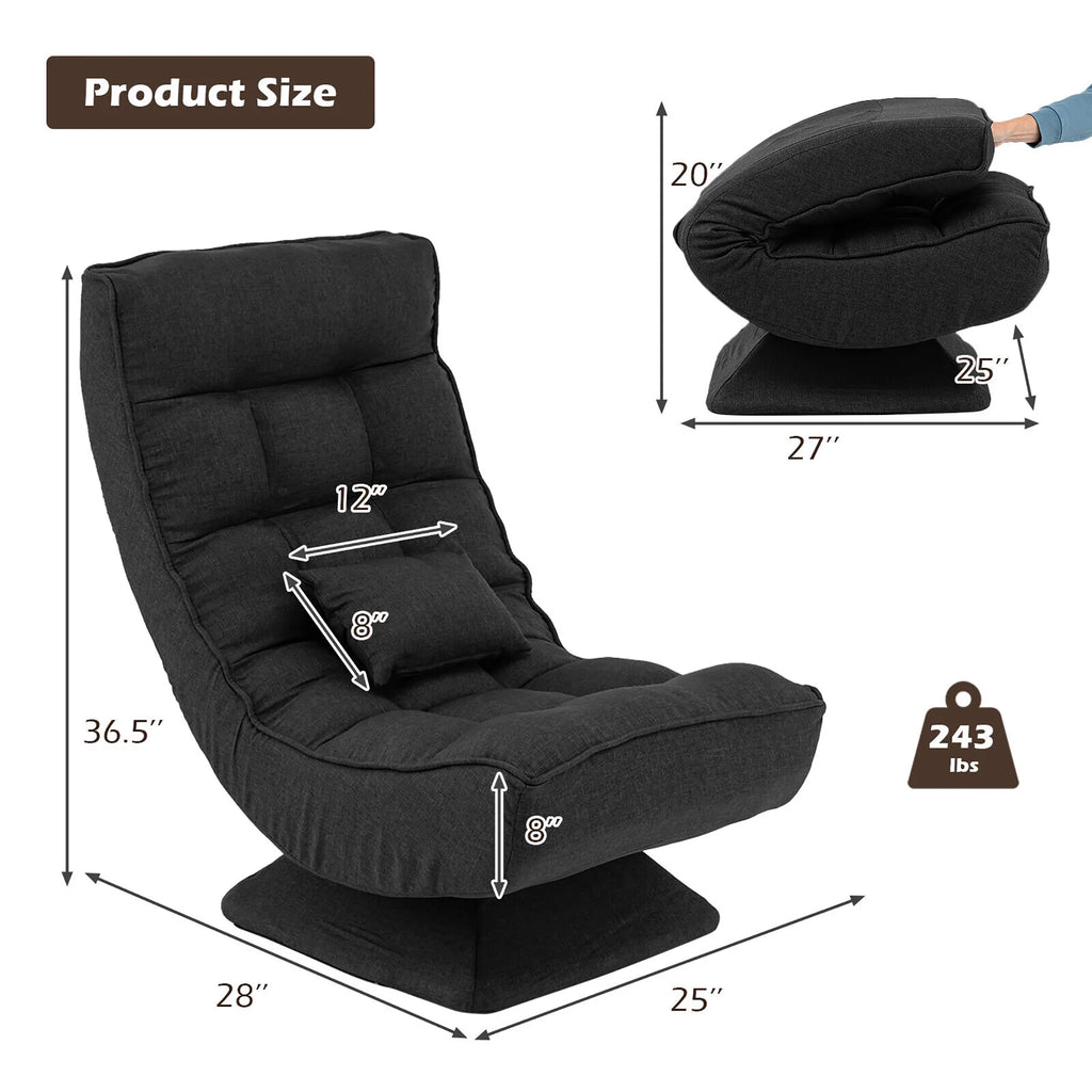 Costway 360 Swivel Floor Chair 5-Level Adjustable Lazy Chair w/ Massage Pillow Black