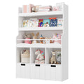 Homfa 55.5 H Kids Bookshelf with 2-Tier Book Shelves, Children Toy Organizer with 3 Cubes and Removable Drawers, White