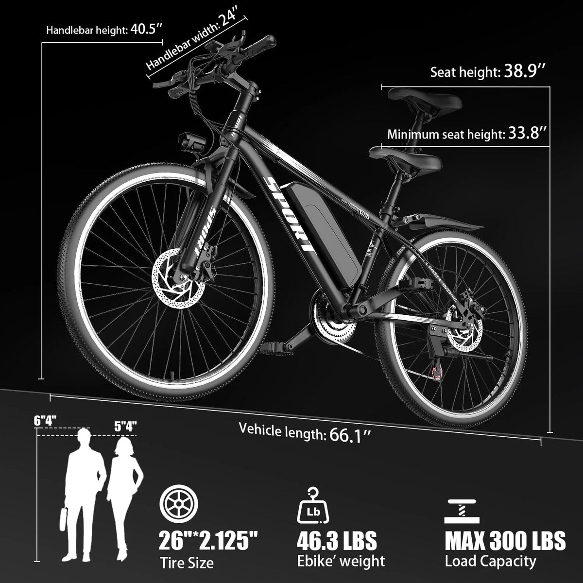 26" Electric Bike for Adults with Peak 750W Brushless Motor, 35Miles 22MPH Commuting Electric Mountain Bike with 36V 10AH Removable Battery, 7-Speed, Front Fork Suspension