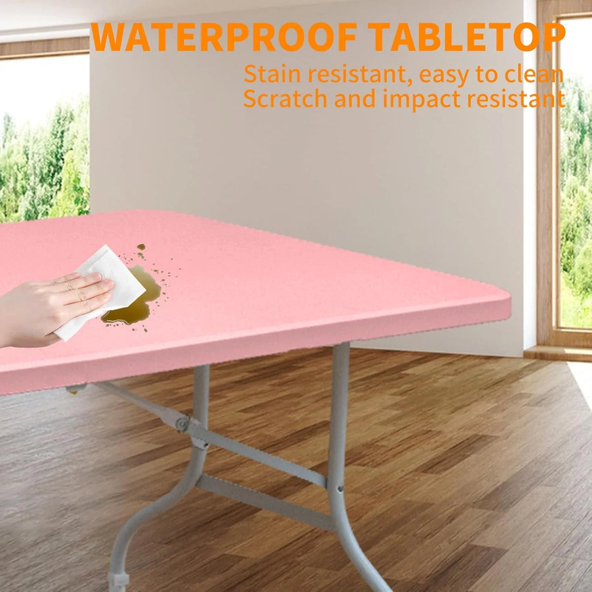 Folding Table with Carry Handle, Portable Fold-in-Half Plastic Table, Rectangle Foldable Table for Indoor