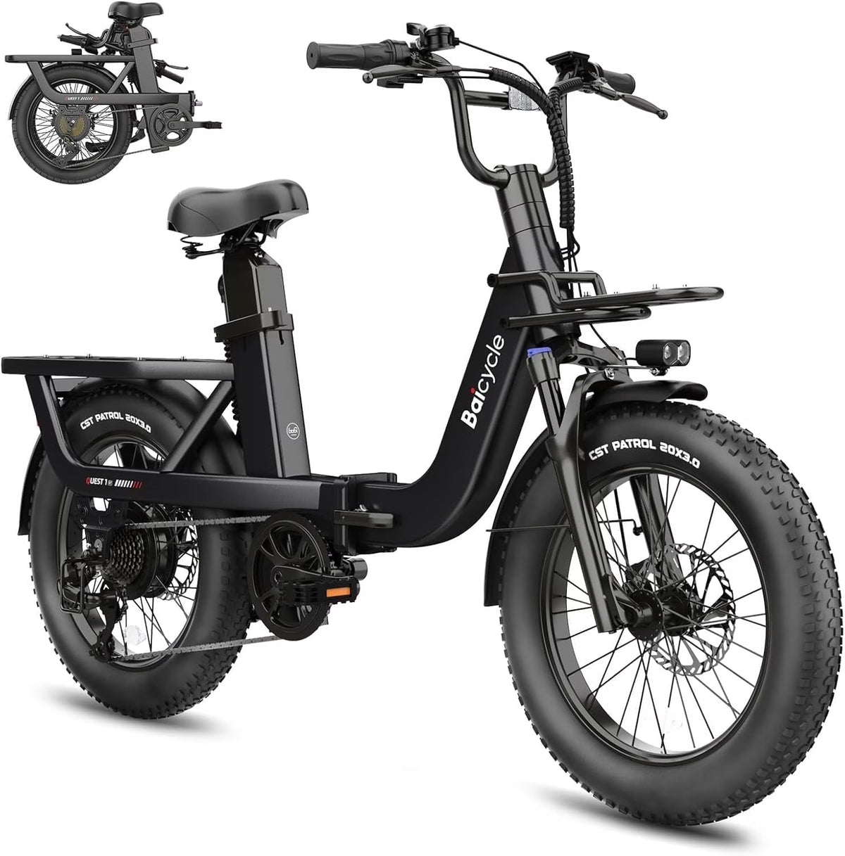 Electric Bike for Adults with 1500W Peak Motor,80Miles Max Range,7 Speed Gear,750WH Detachable Battery,Folding Ebike with 20'' Fat Tire Full Suspension UL Certificated Bicycle