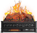 TURBRO Eternal Flame Infrared Electric Fireplace Logs, 23" Remote Control Fireplace Insert Log Heater, Realistic Lemonwood Ember Bed, Thermostat, Timer, 1500W Black