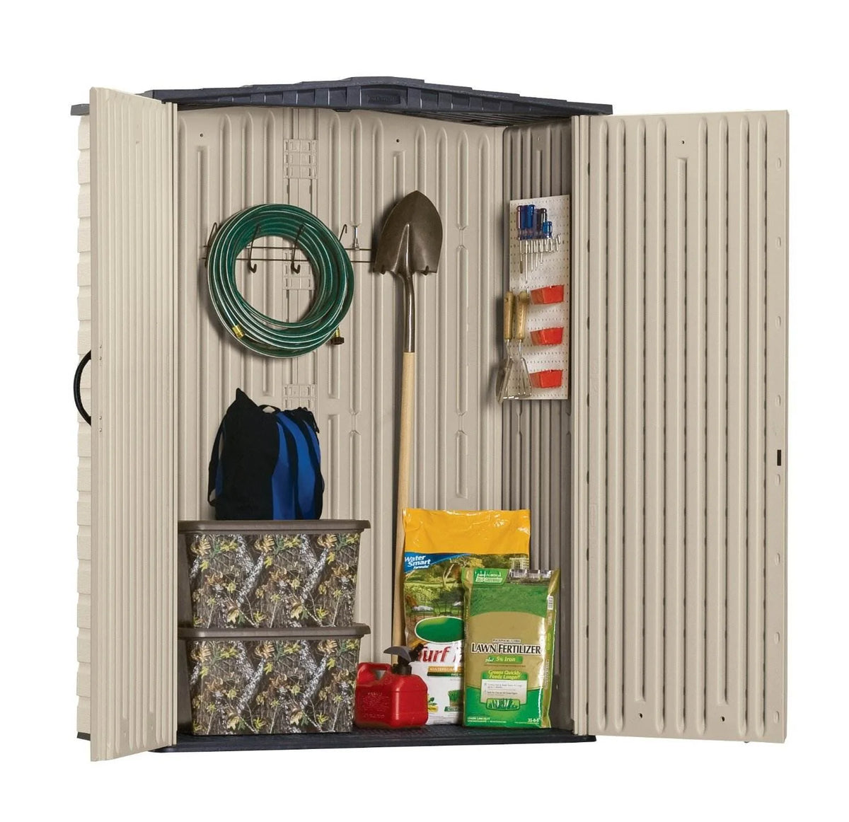 Rubbermaid Outdoor Medium Vertical Storage Shed, Resin, Beige, 72" H x 53.2" W x  57" L