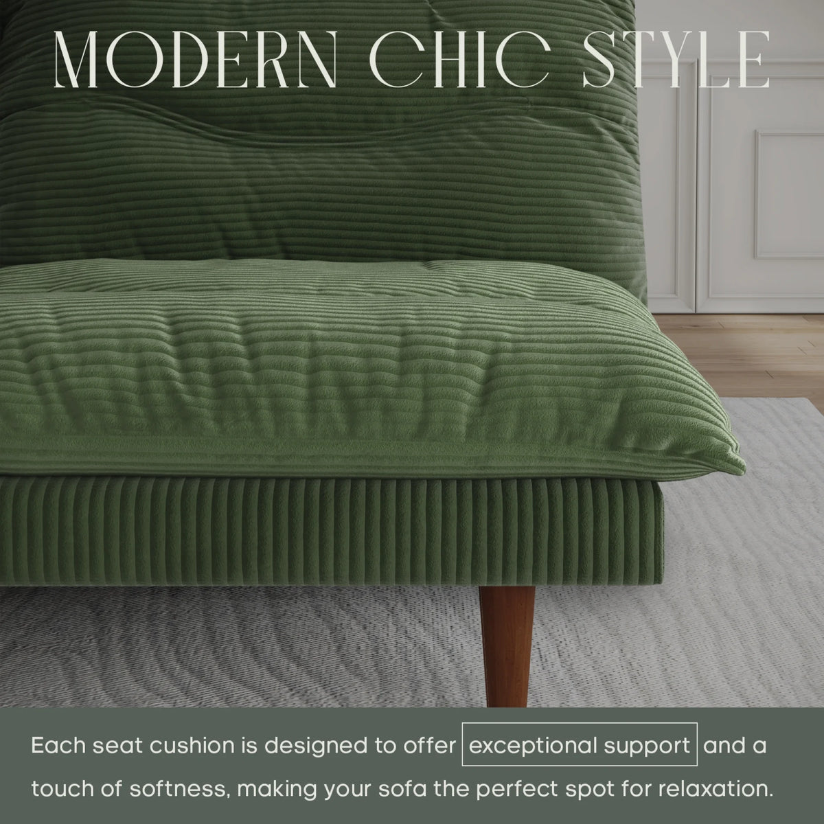 NYBOPAVIS 69" Futon Convertible Sofa Bed, Corduroy Loveseat Sofa Couch for Small Space Green