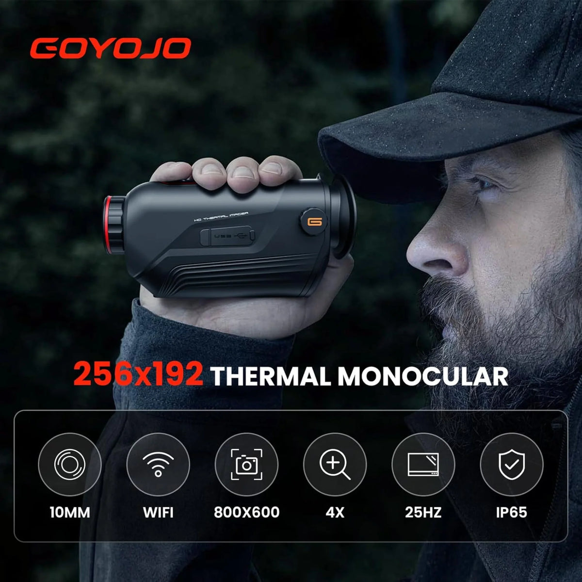 GOYOJO Thermal Monocular 256x192 (25 Hz) Thermal Imaging Monoscope Camera for Adults, 10mm Focal Lens Vision Goggles Thermal Scopes for Night Hunting Camping