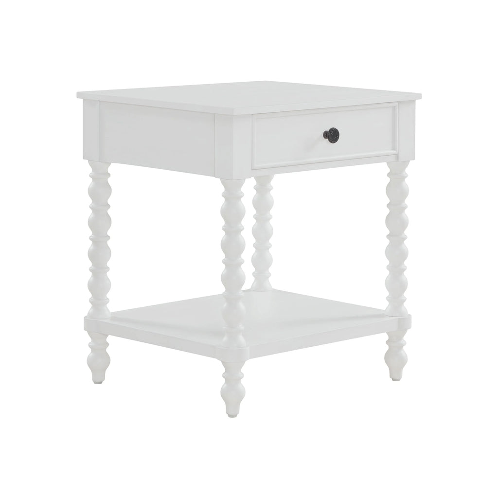 Pioneer Woman Harper Spindle Nightstand with USB Charging Ports, Adults and Teens, White Finish