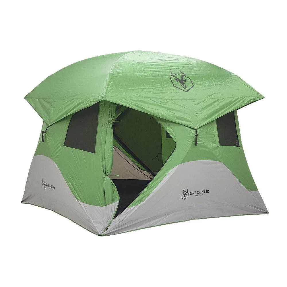 Gazelle Tents T4 8' Heavy Duty Pop Up Hub 4 Person Outdoor Camping Tent, Green