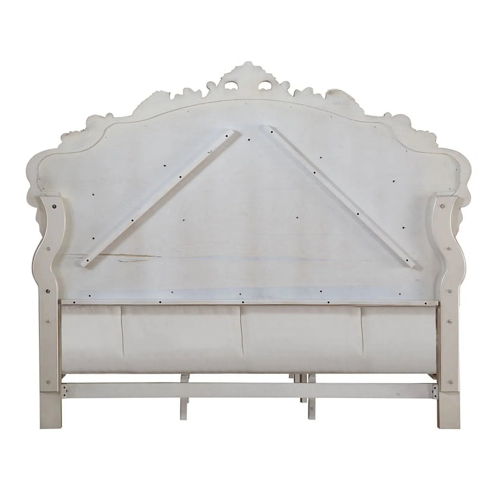 Acme Gorsedd Queen Bed in Cream Fabric and Golden Ivory