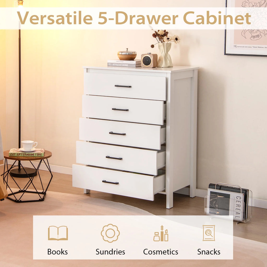 Costway Modern 5 Drawer Chest Storage Dresser Cabinet with Metal Handles Gray Oak