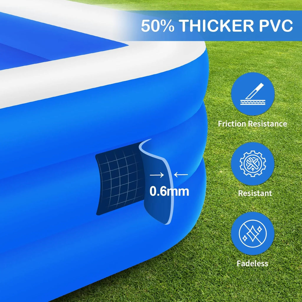 Large Inflatable Pool, Oversized Family Swimming Pool for Kids and Adults, Perfect for Backyard and Summer Parties
