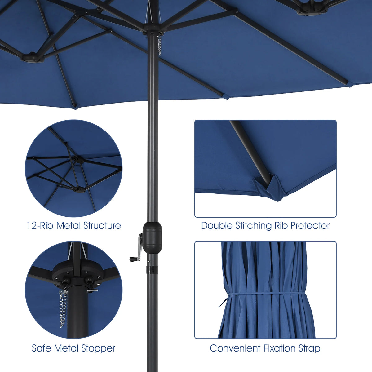 Costway 15ft Beige Patio Double-Sided Umbrella, Crank Lift