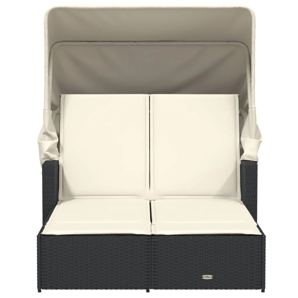 vidaXL Powder Coated Steel Removable Canopy and Cushions Double Sun Lounger, Beige
