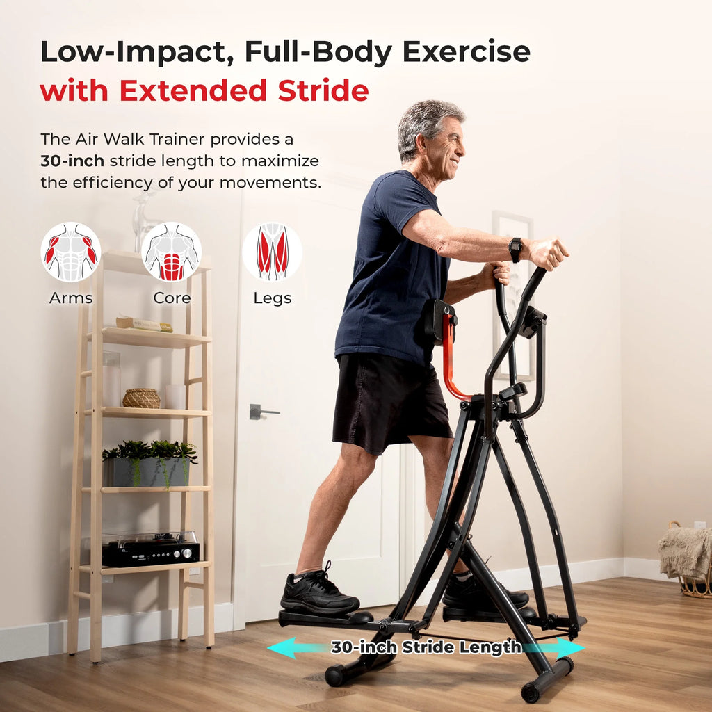Sunny Health & Fitness Manual Air Walker Elliptical 30 Stride, Low Impact, Lightweight, Quiet with Free SunnyFit App