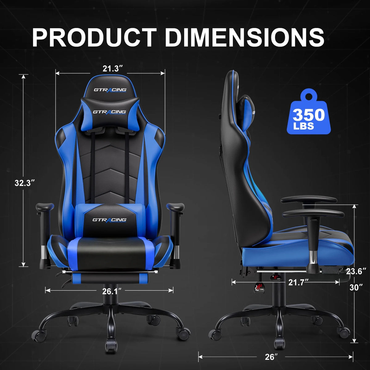 GTRACING Gaming Chair, Ergonomic Office Desk Chair with Lumbar Support, PU Leather, Footrest & Adjustable Headrest, Red