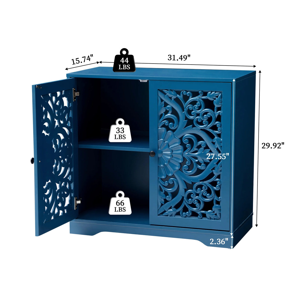 Accent Cabinet with Hollow Carved Door for Entryway Hallway, Blue Sideboard Buffet Cabinet, Storage Cabinet for Living Room