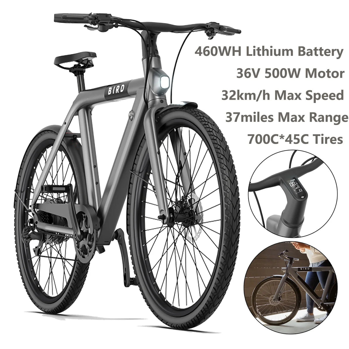 500W 28 INCH Electric Bike Mountain Bicycle E-Bike 36V Li-Battery City Bike Black