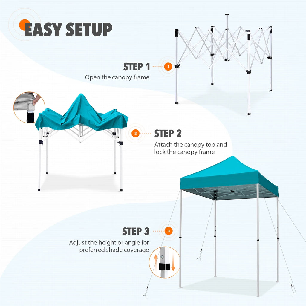 EAGLE PEAK 5x5 Pop Up Canopy Tent Instant Outdoor Canopy Easy Set-up Straight Leg Folding Shelter（Blue）