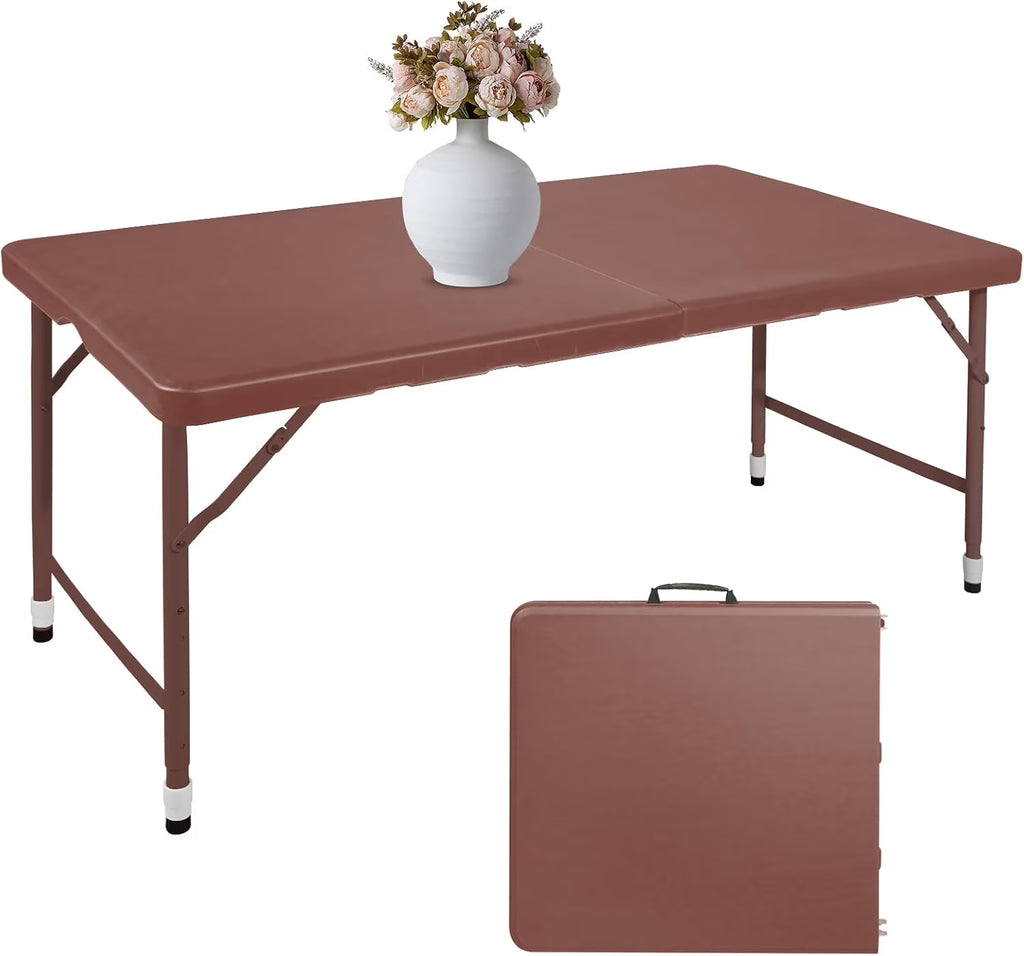 Folding Table with Carry Handle, Portable Fold-in-Half Plastic Table, Rectangle Foldable Table for Indoor