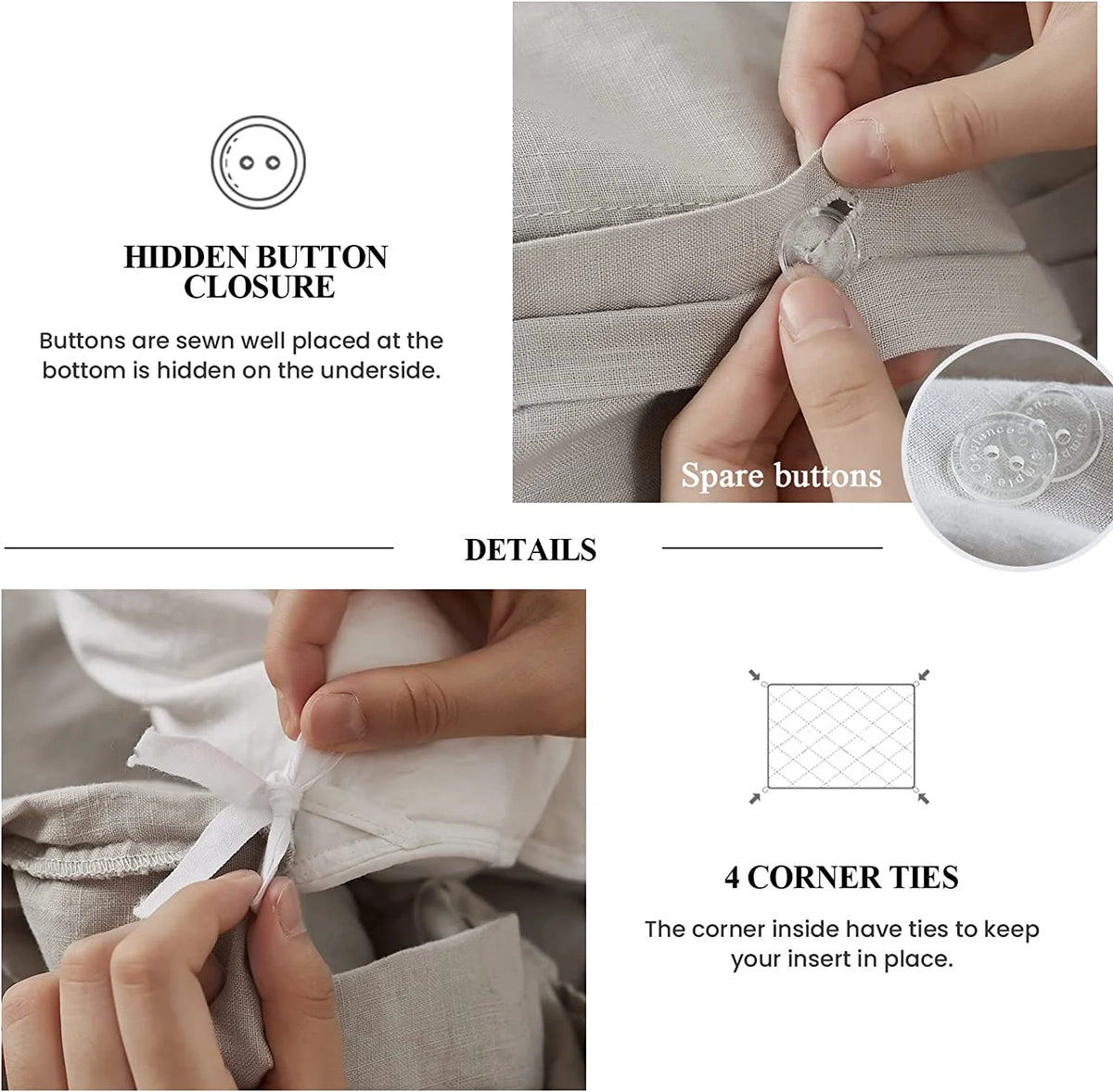 Simple&Opulence 100% Washed Linen Duvet Cover Set-3 Pieces Shabby Chic Premium Ruffled Bedding with 1 Comforter Cover and 2 Pillowshams France Flax High End Frill Sets Vintage Style(King, White)