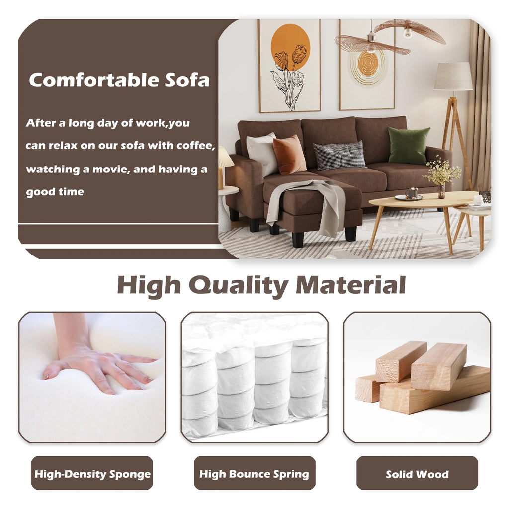 Homall Convertible Sectional Sofa Couch, Modern Linen Fabric L-Shaped Couch 3-Seat Sofa Sectional with Reversible Chaise for Small Living Room, Apartment and Small Space, Dark Gray