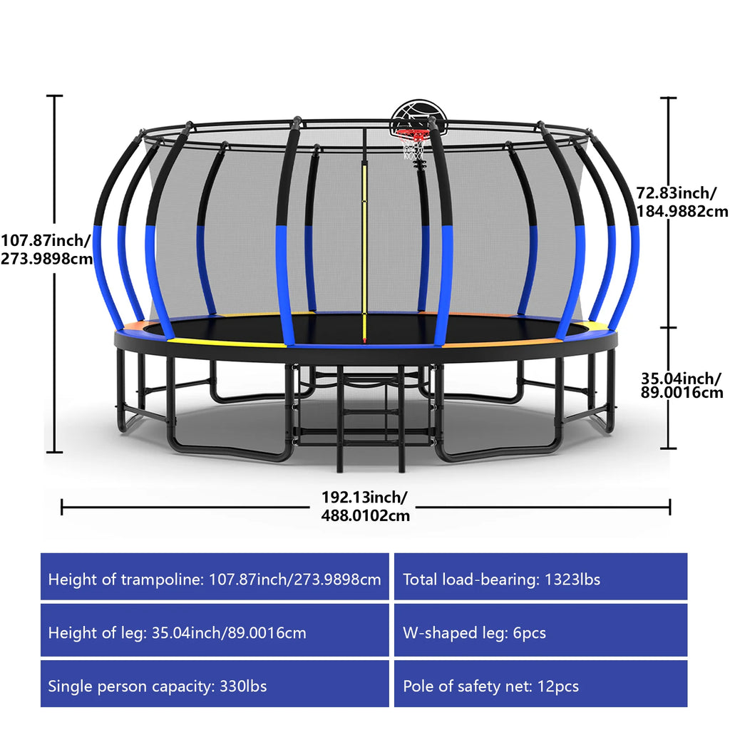 Netrum 10ft Kids Trampoline with Basketball Hoop, Outdoor Trampolines with Enclosure Net,Ladder, 880Lbs Trampoline for 4 Kids Green