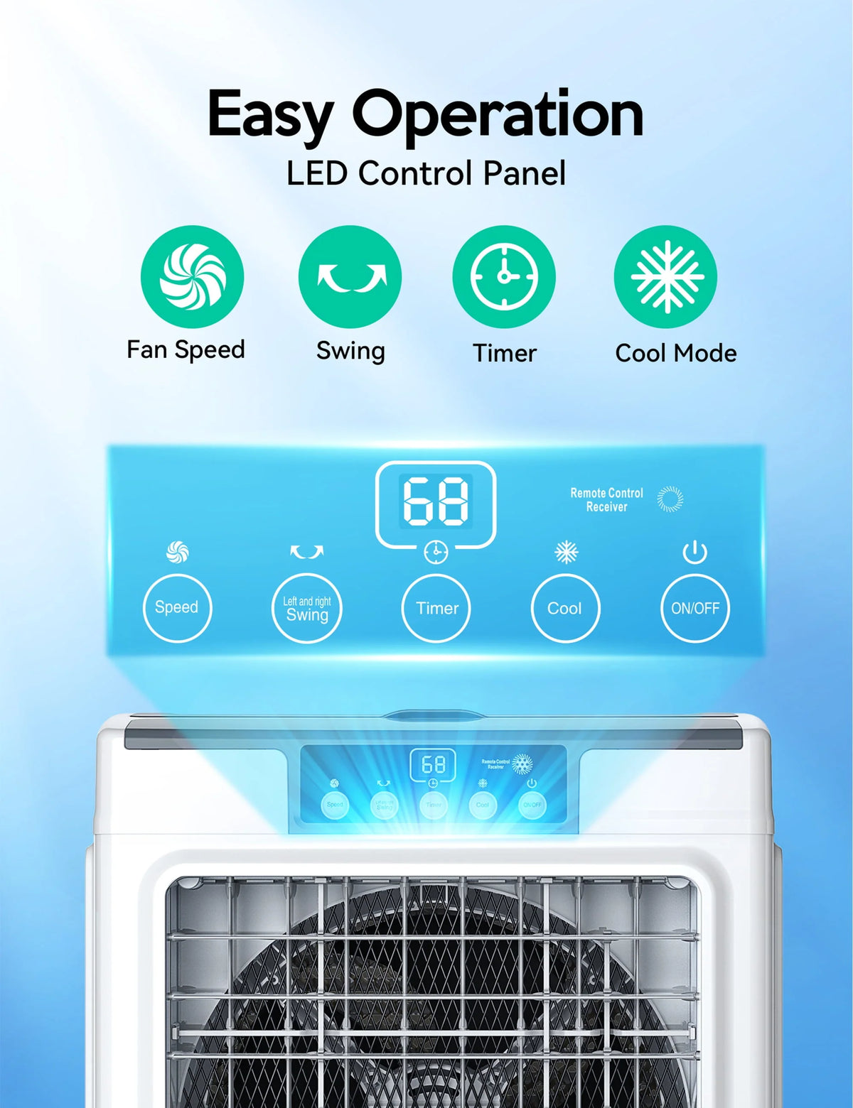 Evaporative Cooler, 2100CFM Air Cooler, 120 Oscillation Swamp Cooler with Remote Control, 24H Timer, 3 Wind Speeds for Outdoor Indoor Use, 7.9Gallon