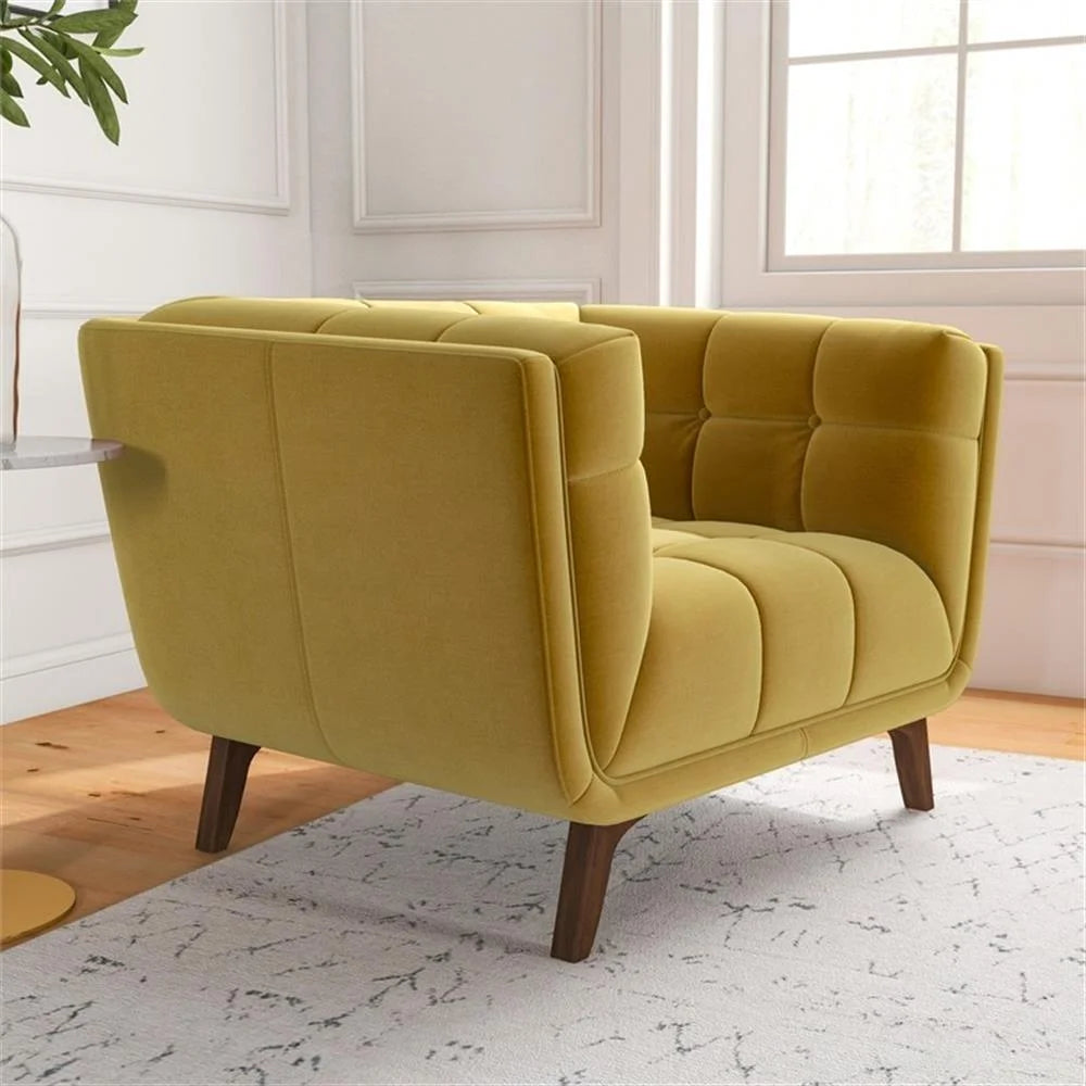 Allen Mid-Century Modern Velvet Upholstered Armchair in Blue
