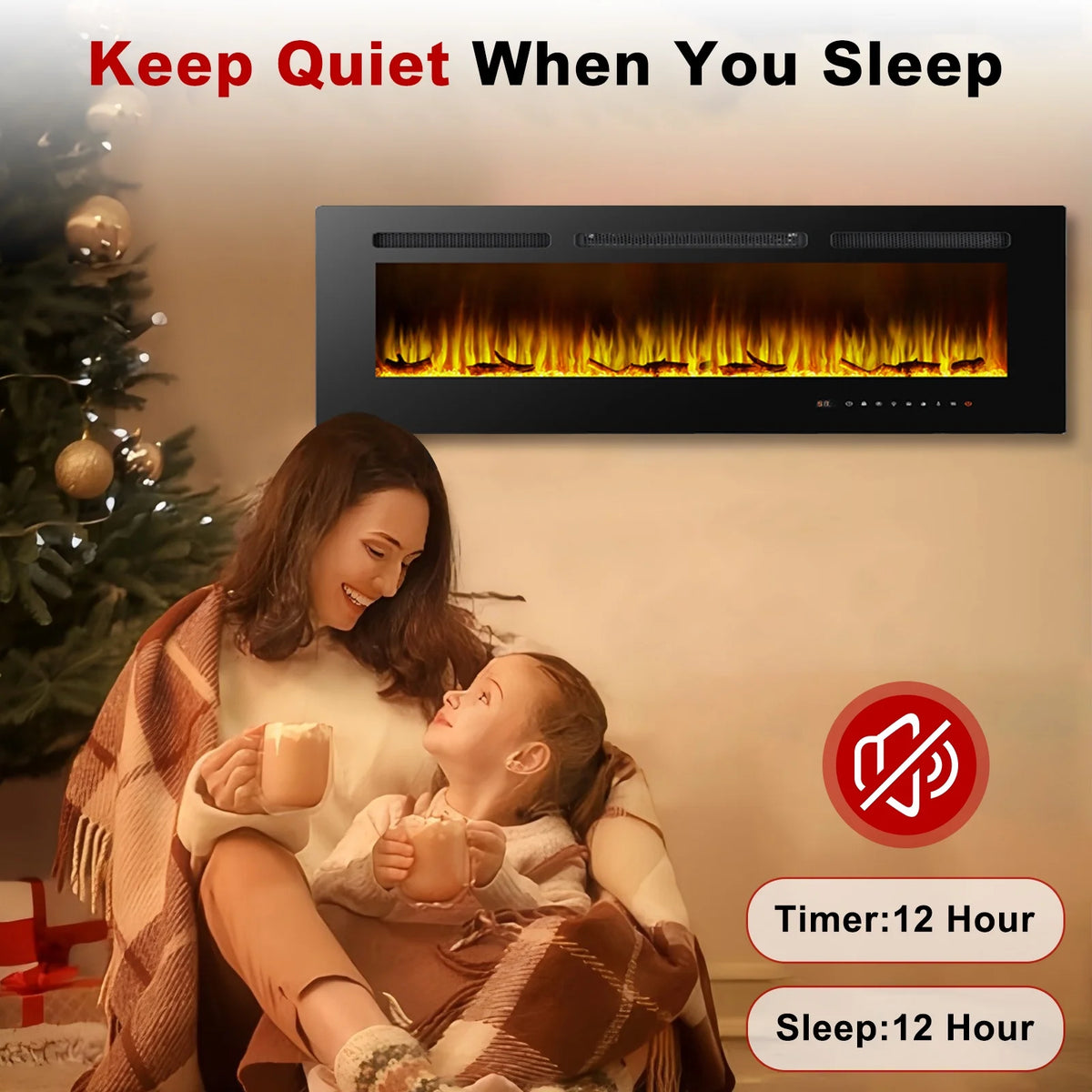 60" Electric Fireplace, Ultra-thin Recessed and Wall Mounted Fireplace, Linear Fireplace with Timer Remote Control Adjustable Flame Color 750w/1500w Black