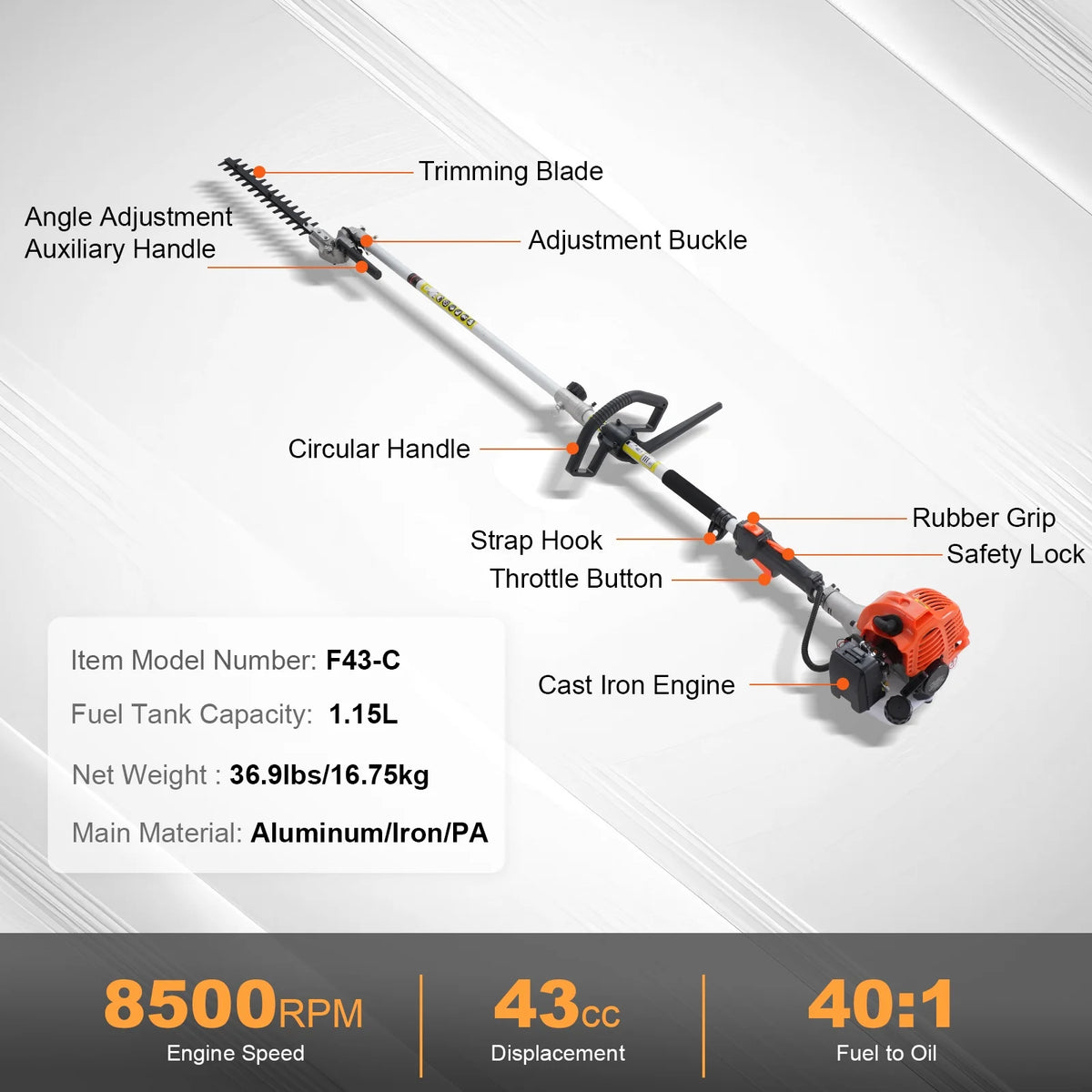 KFFKFF 26CC 5-in-1 Versatile Gardening Tools, Gas-Powered Hedge Trimmer, Grass Cutter, Line Trimmer, Edger, and Pole Saw with Extendable Shaft